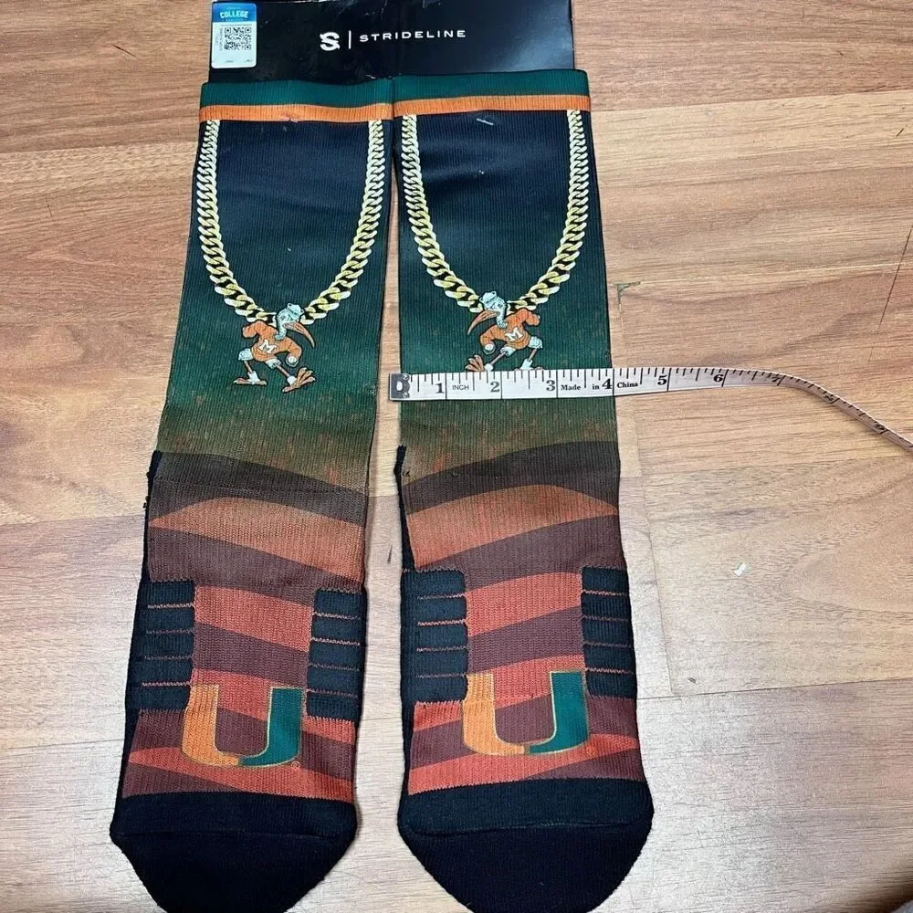 Strideline Mens Miami Hurricanes Chain Crew Socks, Green, One Size